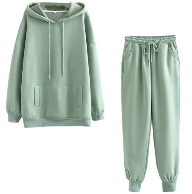 

2020 Autumn Hoodie Sweatshirts Women Hooded Custom Logo Long 2 Pieces set Plain Hoodies Tops Women Sweatshirt Hoody, Solid