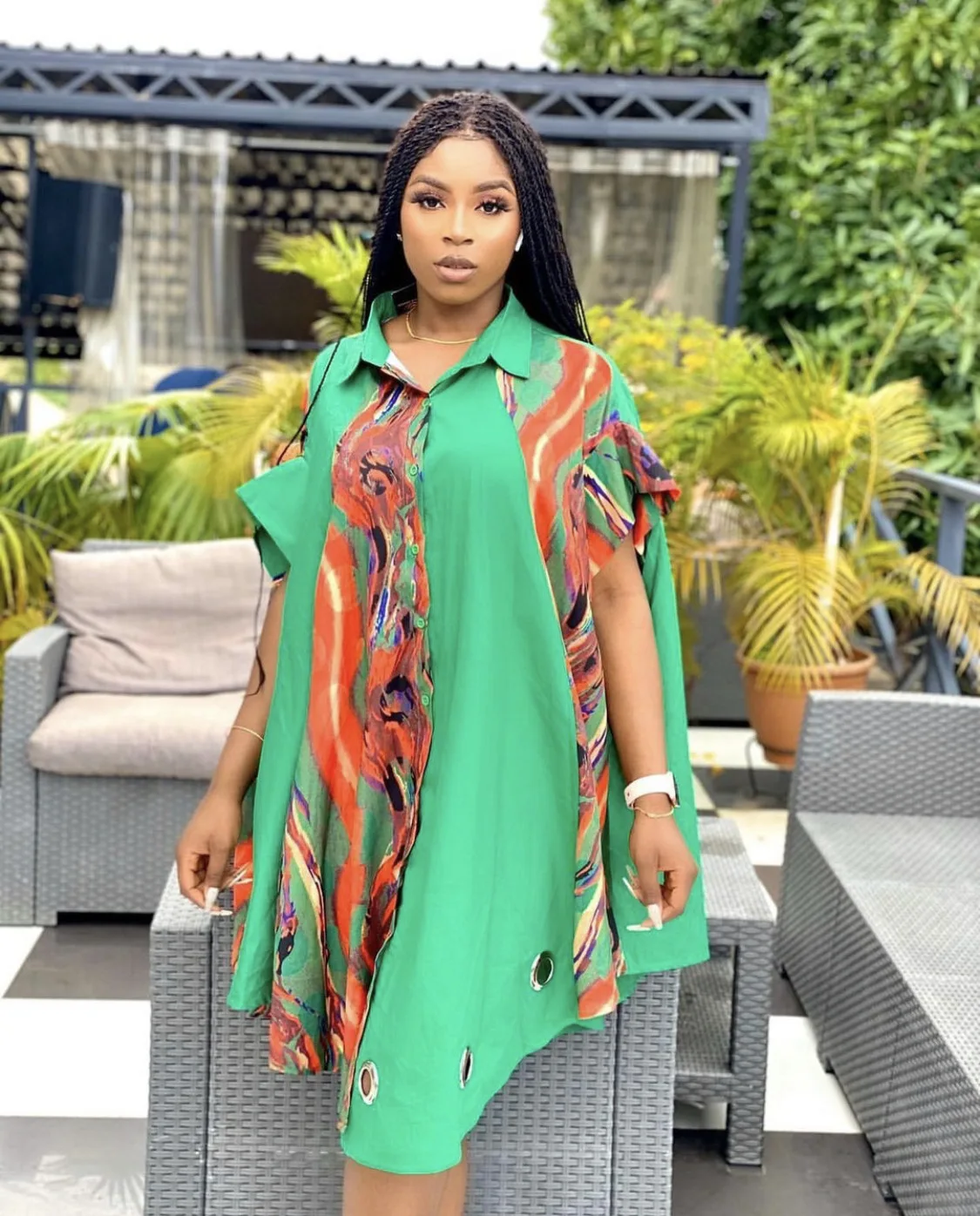 

Europe and Africa short sleeves short cardigan loose large shirt dress, Shown