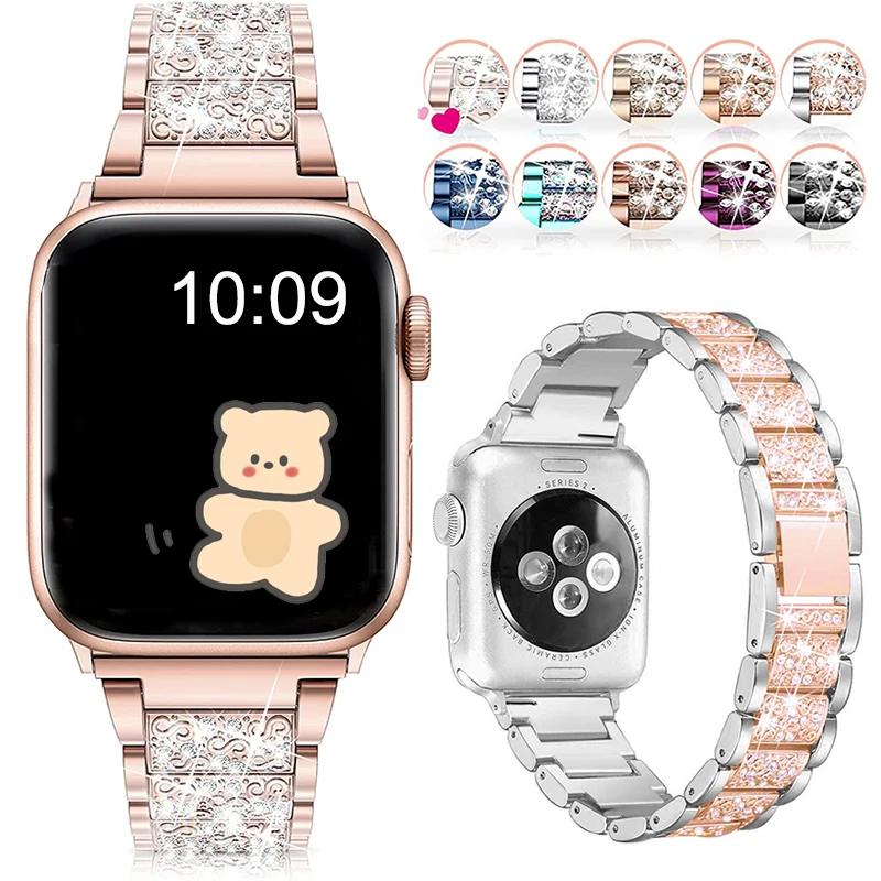 

Luxury Jewelry Loop Bracelet Diamond Chain Strap 40mm 44mm 42mm 38mm watch band for iWatch series 6 5 4 3 SE, 8 colors