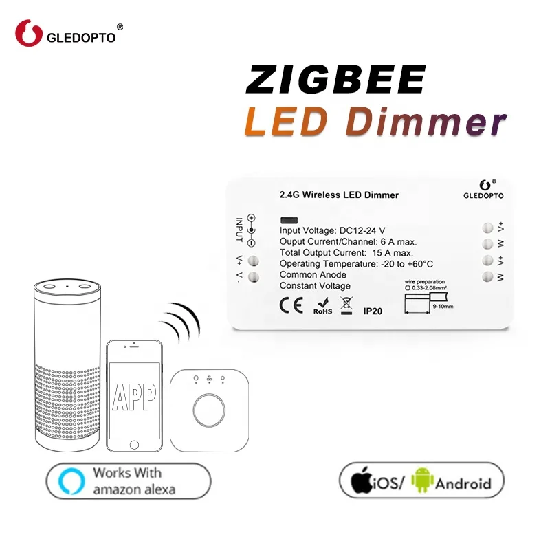 Gledopto Dimmer Google Home Amazon Alexa ZigBee LED Strip Light Controller ZigBee Dimmer Module