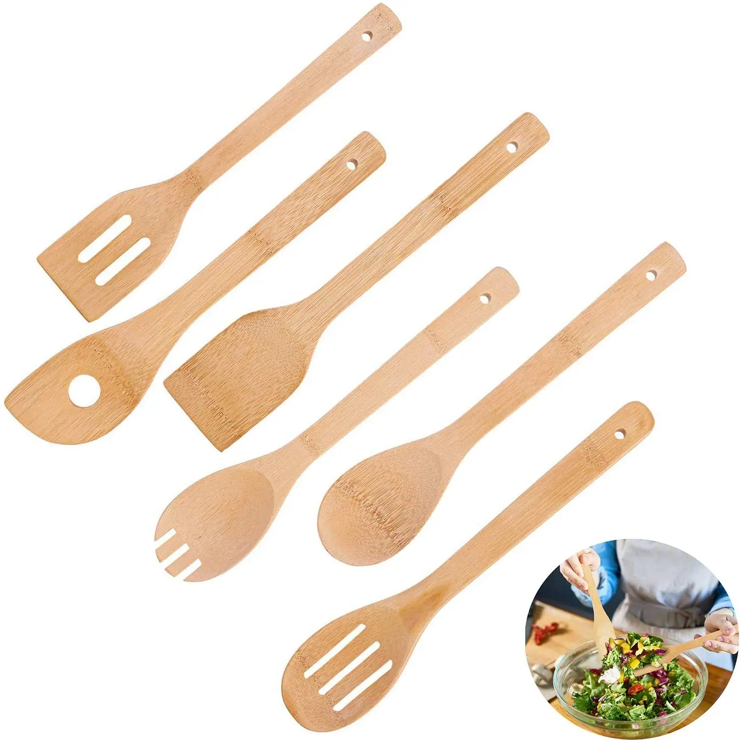 

Reusable Wooden Kitchenware Cutlery Organic Spatula Pan fork spoons Set Cookware Tools Flatware Cooking Bamboo Kitchen Utensils