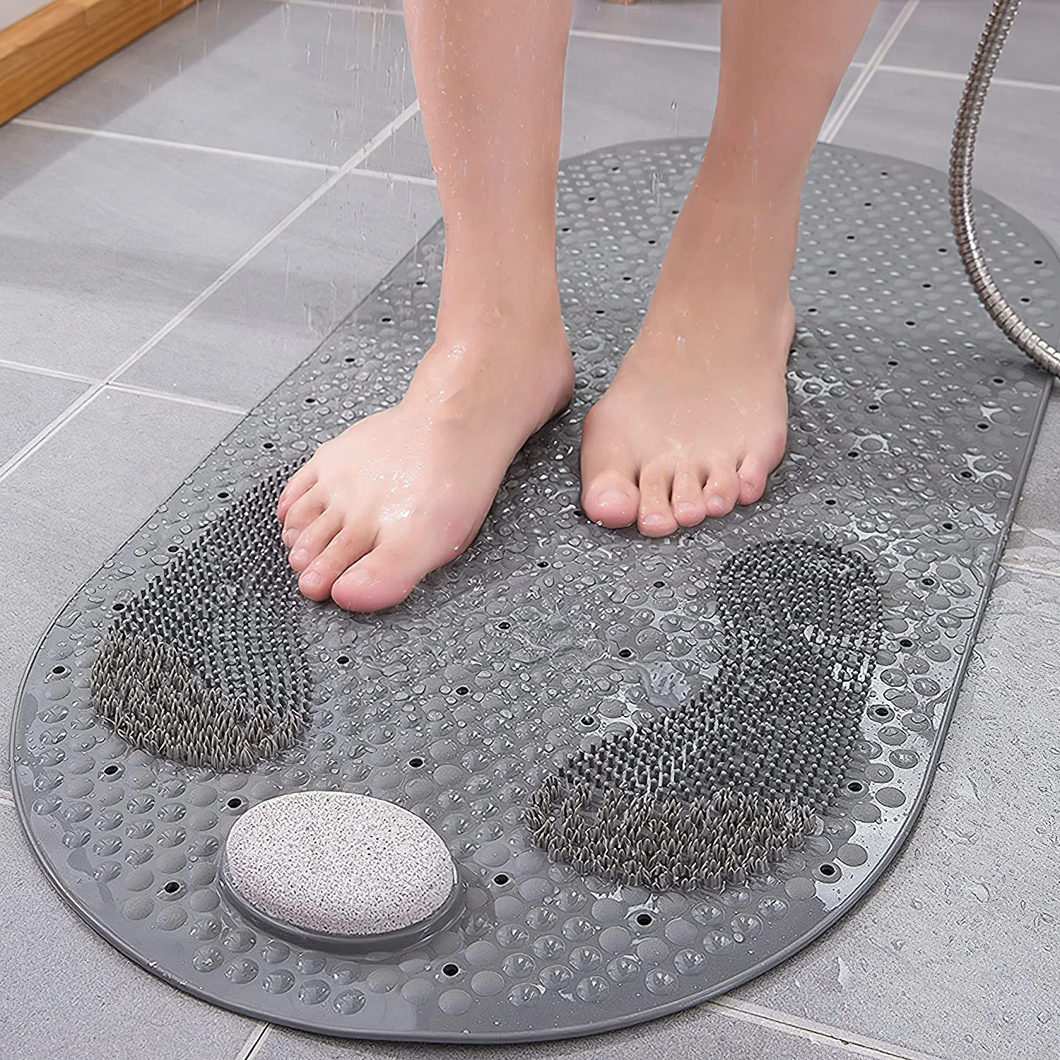 

luxury Non Slip Foot massage Scrubber Shower Bathroom Mat Pumice Feet Scrub Stone Oval Bathtub Mat magnet Suction Cups Drain