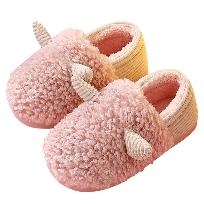 

Winter Kids Slippers Solid Candy Color Plush Indoor Slippers For Boys Baby Toddler Girls Soft Warm Non Slip Floor Children Shoes