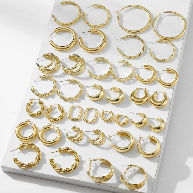 

17KM Gold Plated Hoop Earrings Chunky Cuban Link U Shape Twist Hoop Earrings for Women Jewelry