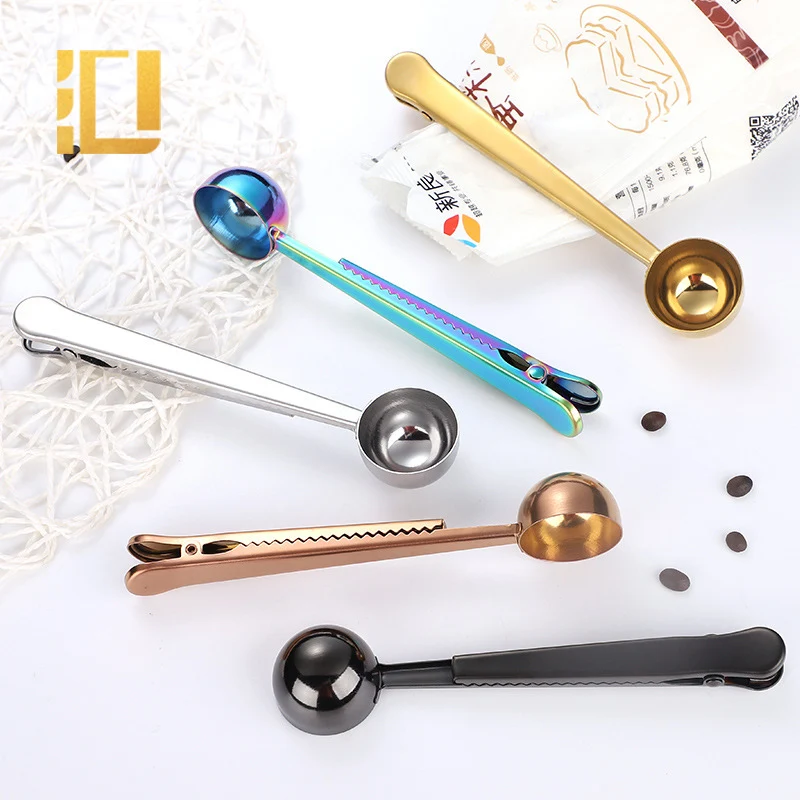 

Wholesale Stainless Steel Coffee Measuring Spoon With Clip, Silver/gold/rose gold/black/rainbow