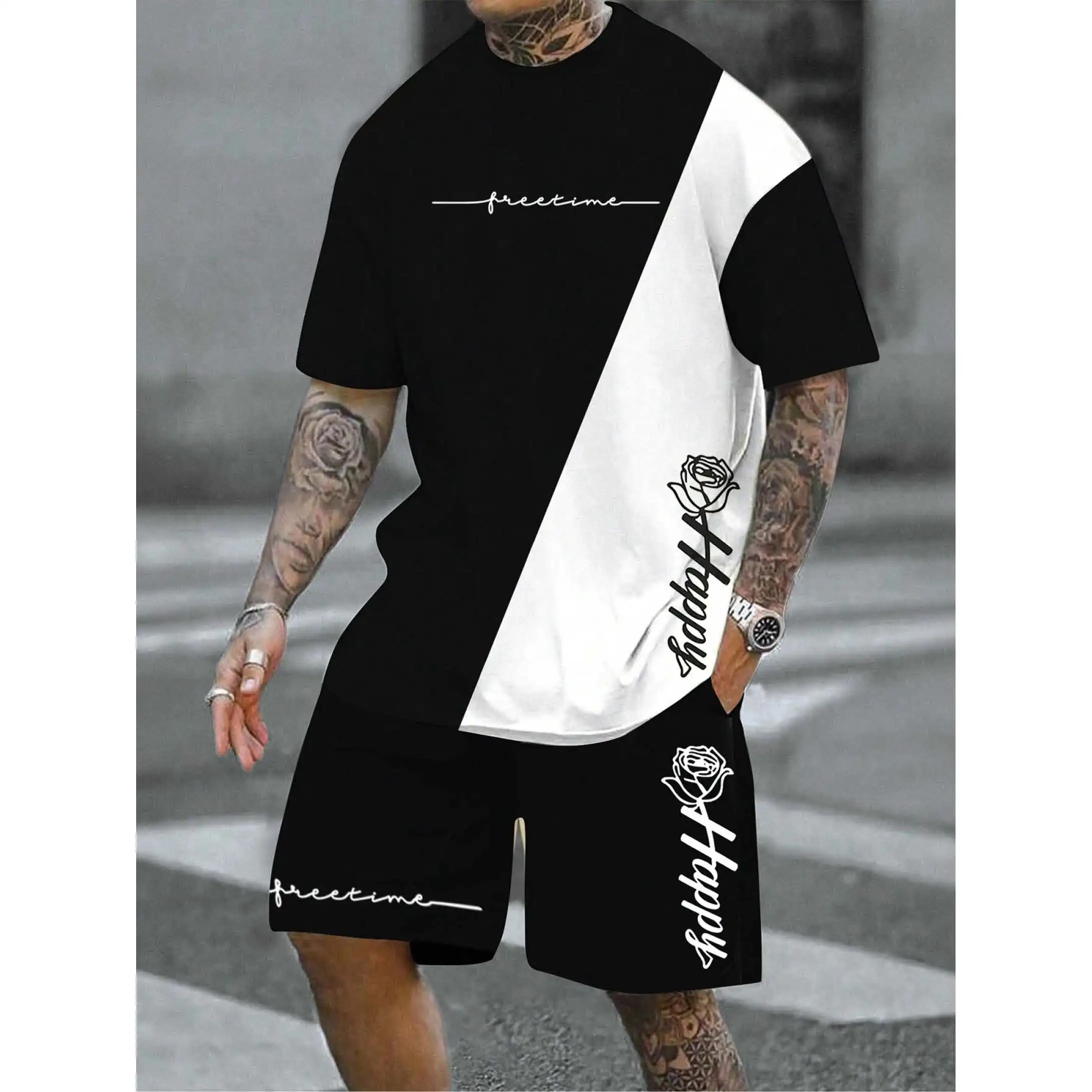 Block T Shirt Set Smart Casual Style