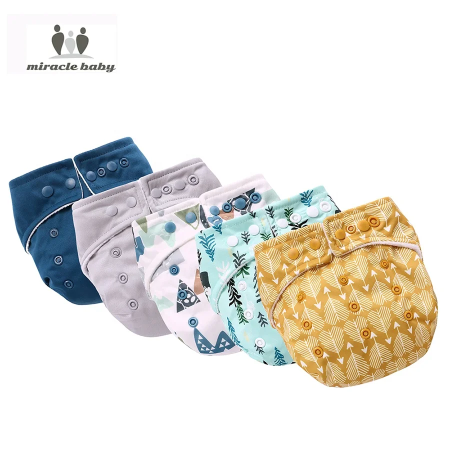 

Miracle Baby Cloth Diapers Pants Set Reusable Pocket Diapers 5 Pack Adjustable Waterproof Underwear with One Insert Diaper, 5 colors in a pack