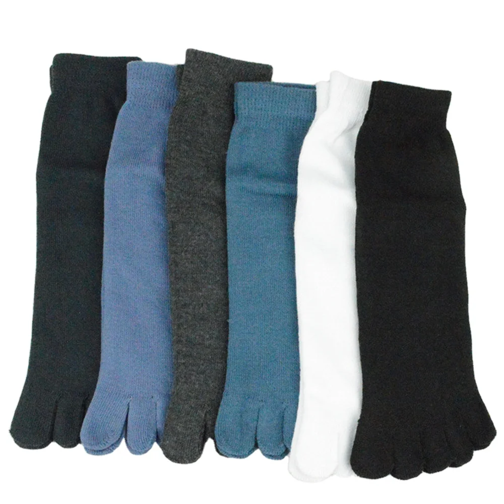 

2021Hotsale Low Price Style Solid Color Garter Clip Middle Tube Polyester Cotton Fun 5 Toes Socks For men