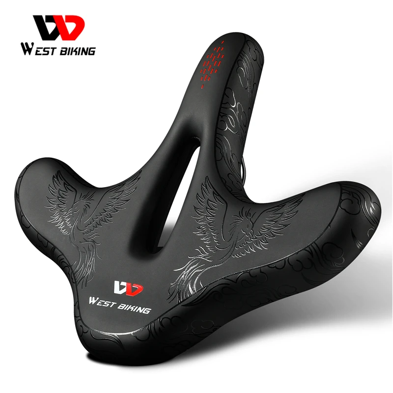 

WestBiking New Bicycle Carbon Saddle Electric Road Bike Saddle Bag Seat Comfort Gel Cover 3D Printed Dirt MTB Bike Bicyce Saddle, Black