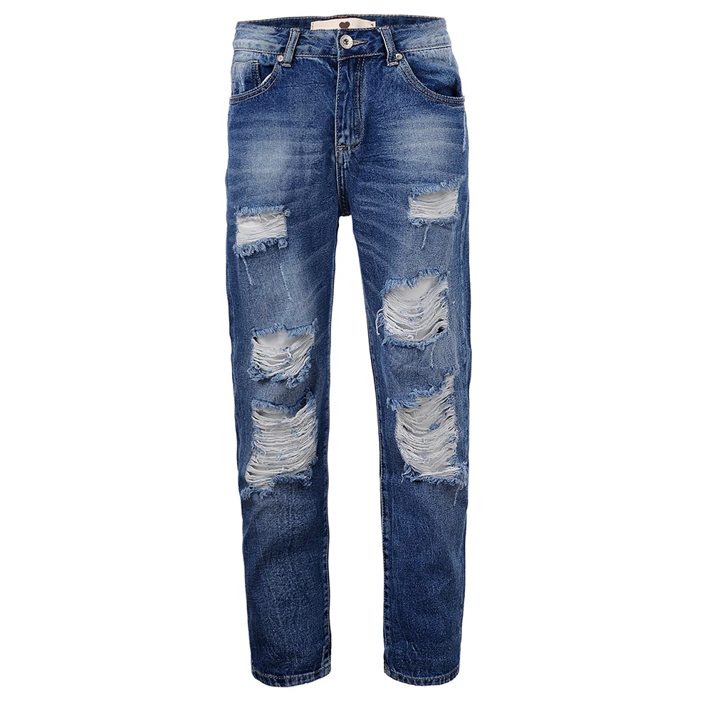 

Women's Jeans Women Casual Streetwear Ripped Distressed Hole Mom Jeans Ladies Boy Friend Denim Trousers Pants