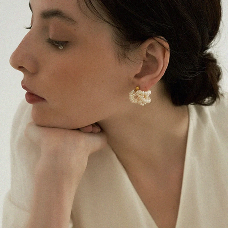 

French Chic 925 Sterling Silver Post Natural Freshwater Pearl Earrings For Women