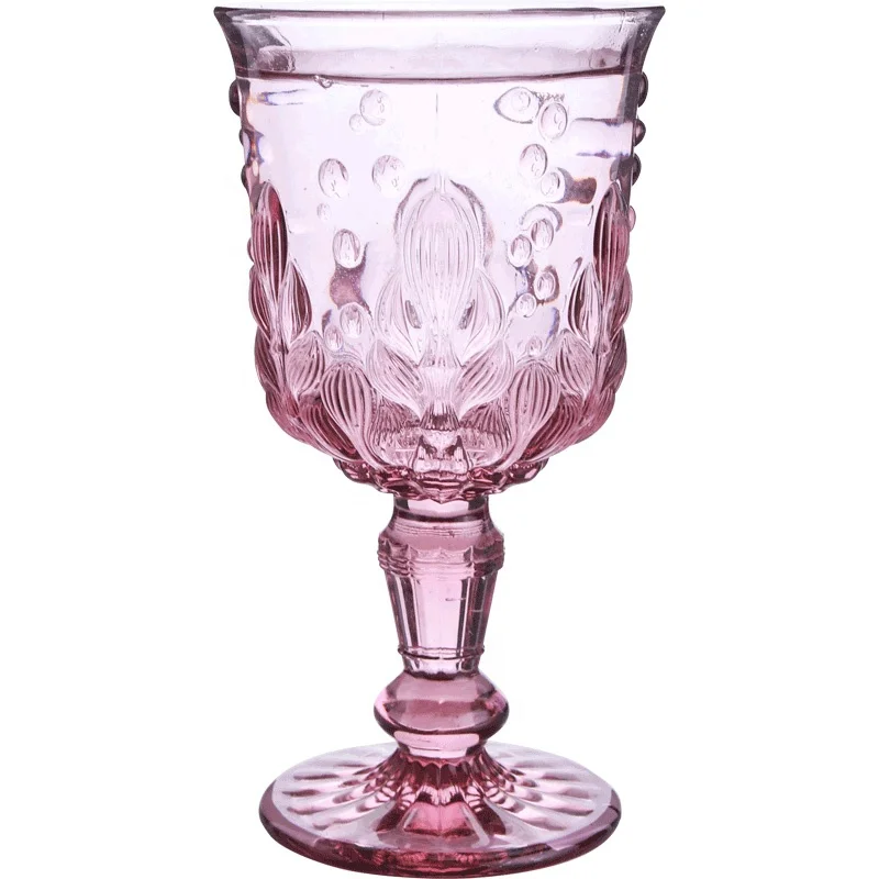 Waterweeds Relief European Vintage Style Glass Water Wine Cup Goblet Glassware