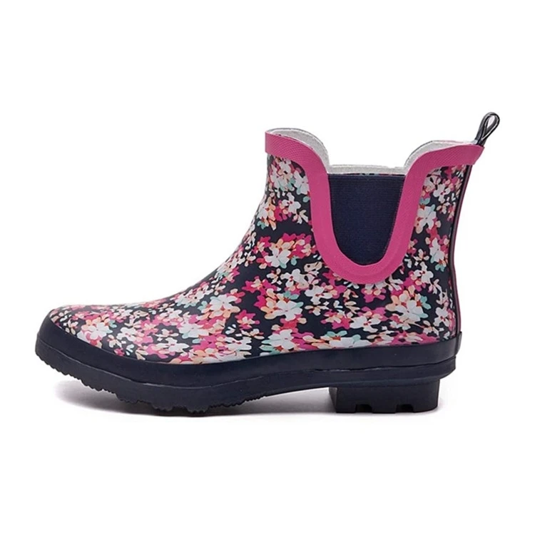 

Fashion Ladies High Top Rain Boots Blue Flowers Rubber Long Rain Boots Wholesale