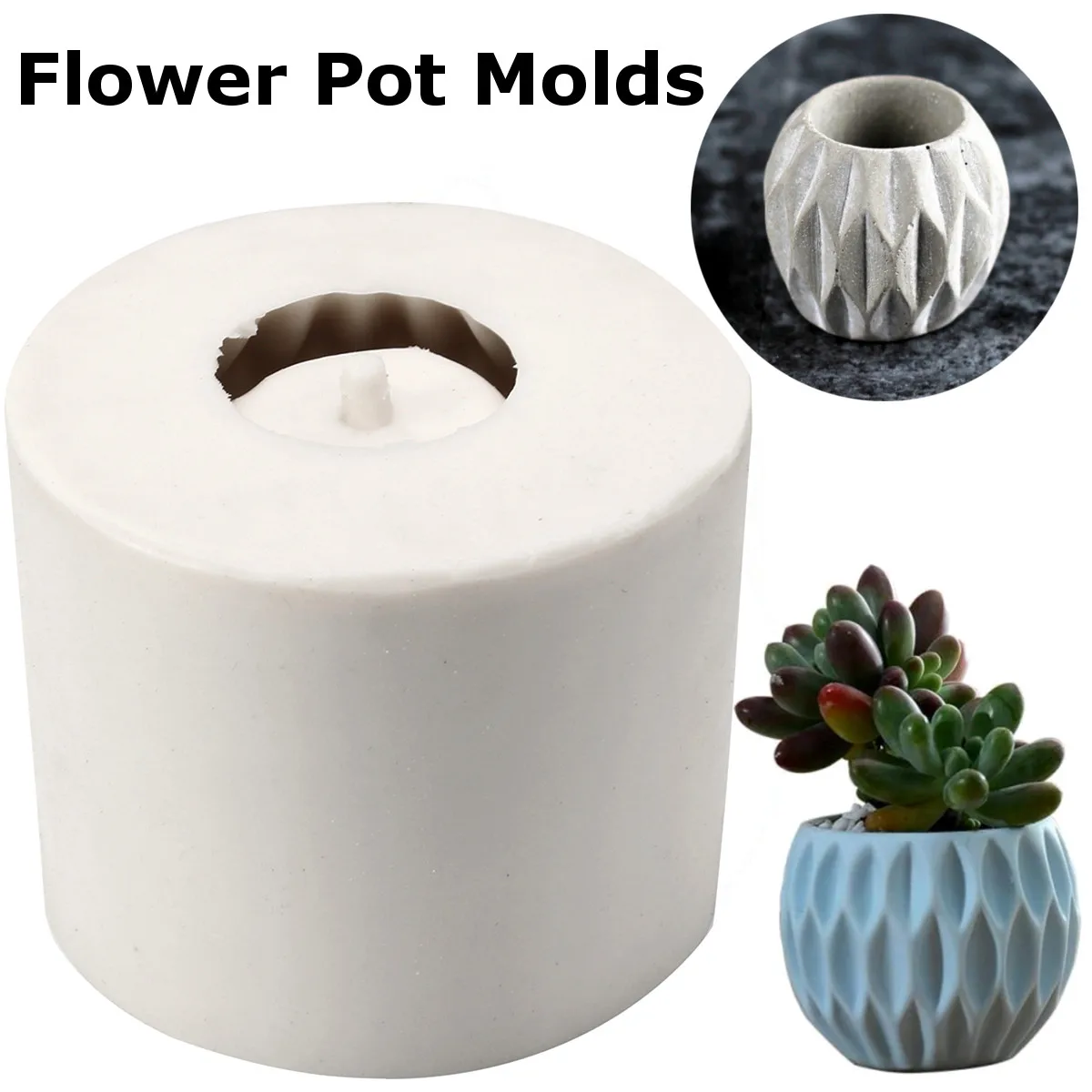 3D Mold DIY Concrete Cement Silicone Planter Cactus Clay Craft Flower Pots Molds 