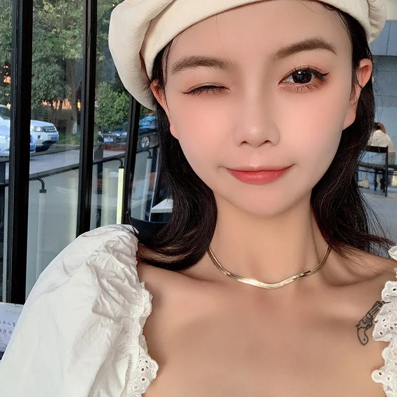 

Long Fashion Chain Jewelry,snake Bone Chain Choker Gold Flat Snake Chain