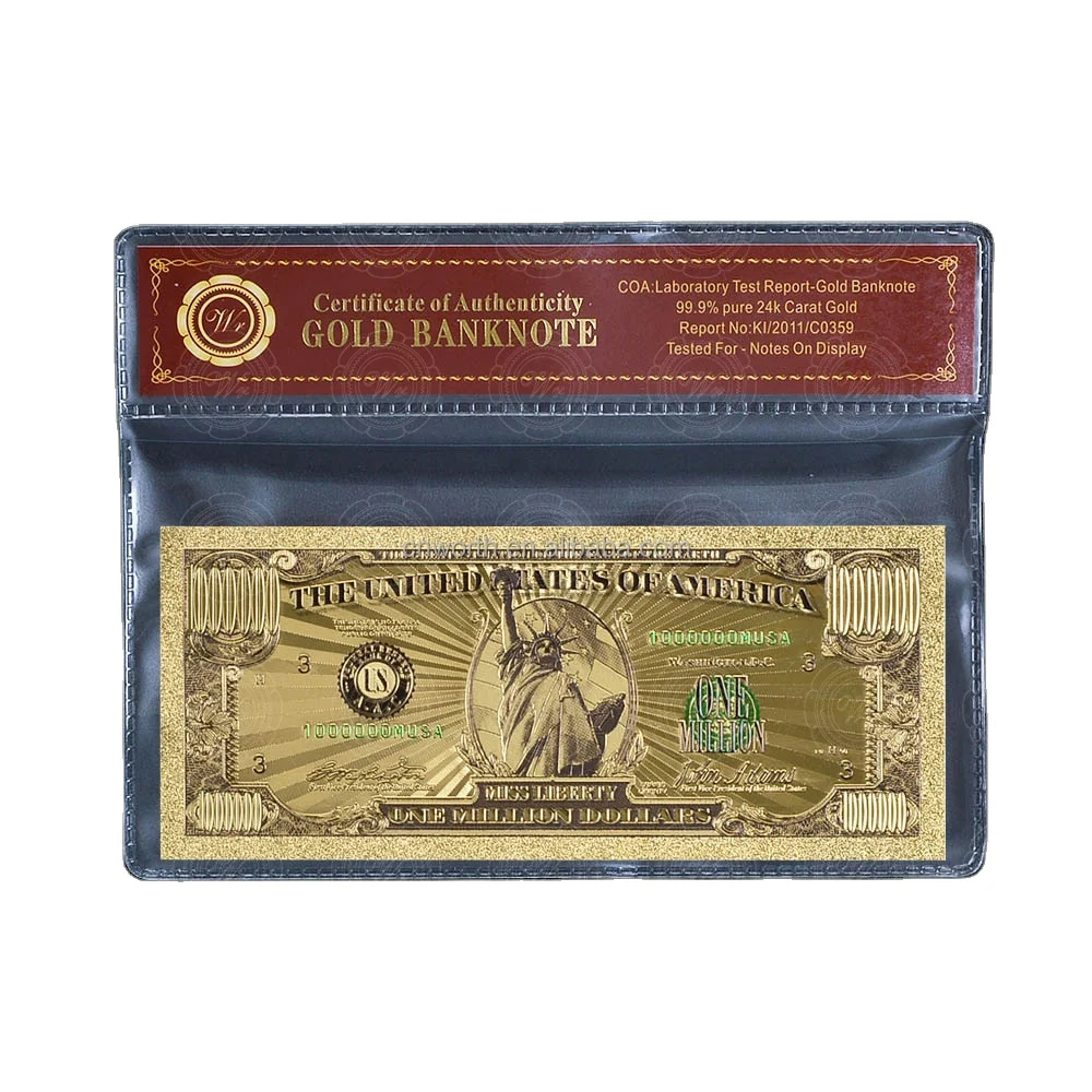 

Wr Colored Paper Note Crafts 24k Gold Foil American One Million Dollar Banknote with Frame Birthday Gift, Can be gold or silver or colorful