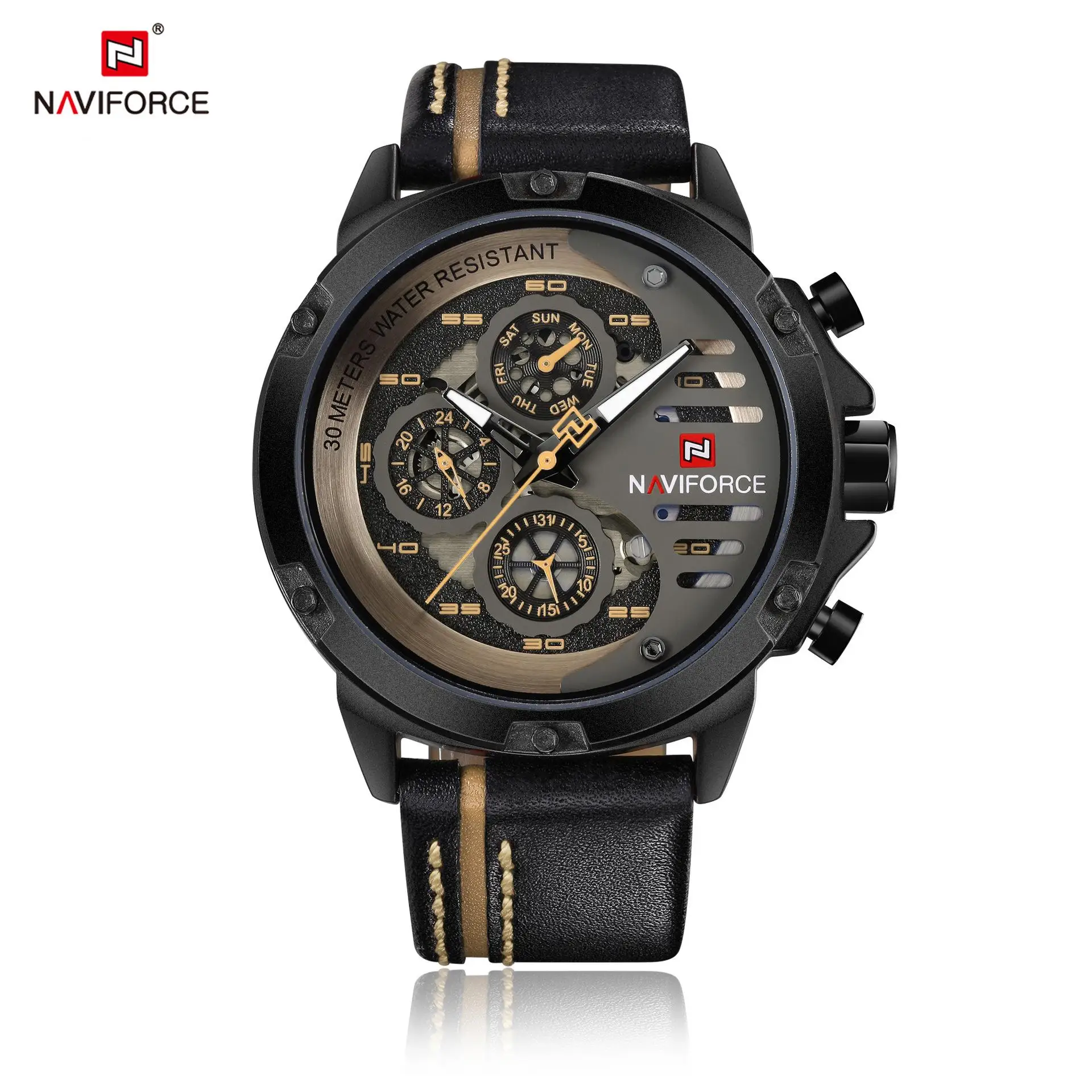 

Relogio Masculino NAVIFORCE 9110 Men Watch Top Brand Luxury Gold Sport Waterproof Military Wristwatch Leather Quartz Male Clock, 5-color