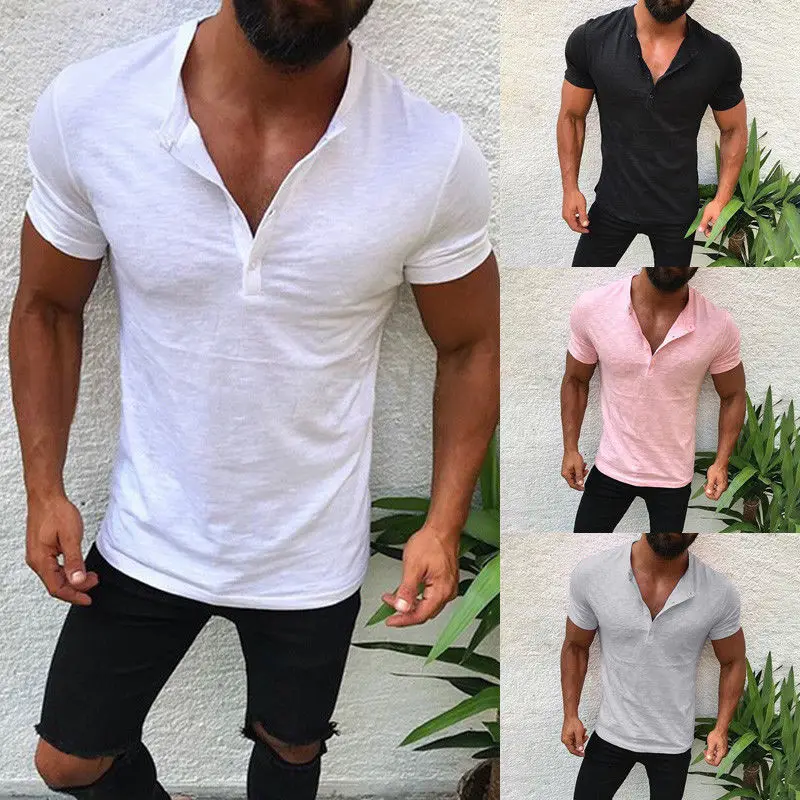 

Custom logo button down v neck white t shirt men cotton elastane for men 2020, Available