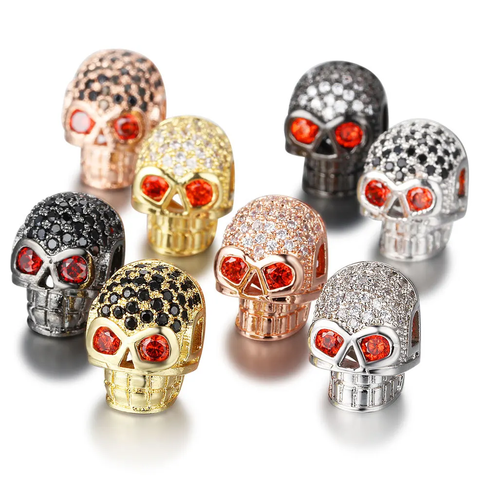 

Wholesale 10*12MM Metal Beads Brass Micro Pave CZ Zircon Charm Skull Spacer Beads for Jewelry Bracelet