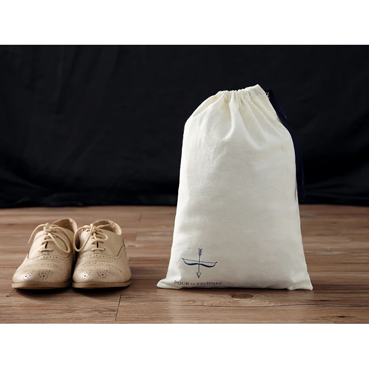 
Wholesale custom drawstring pouches cotton canvas travel dustproof shoe bag with logo 