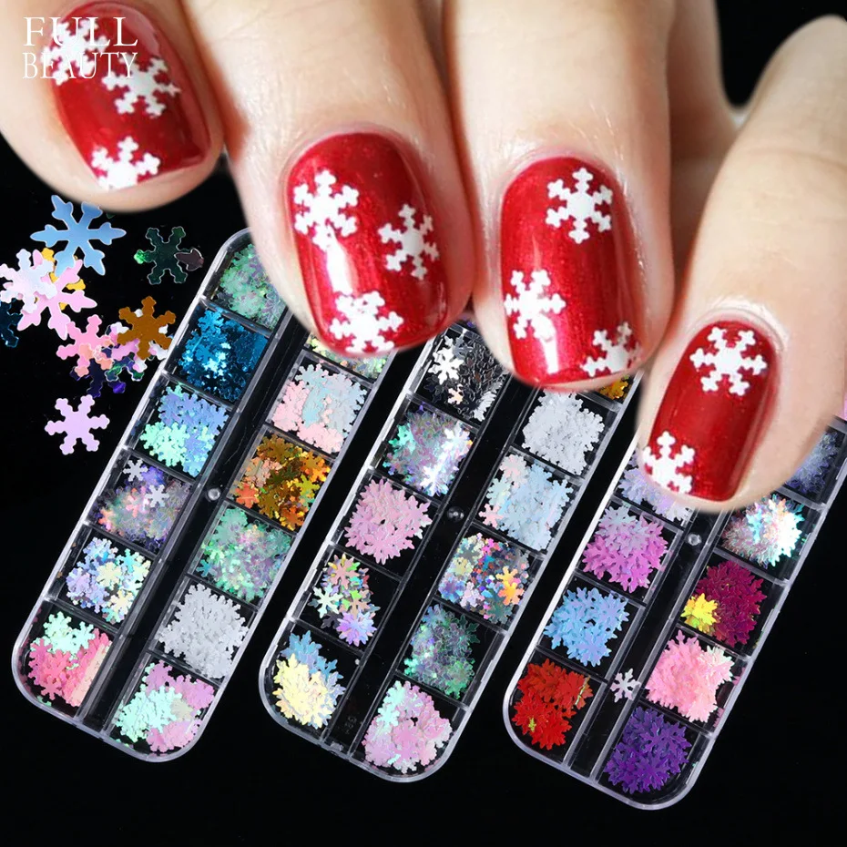 

3D Gold Foil Art Sequins Snowflake Gel Polished Nail Polish Snowflake DIY Nail Sequins, As shown