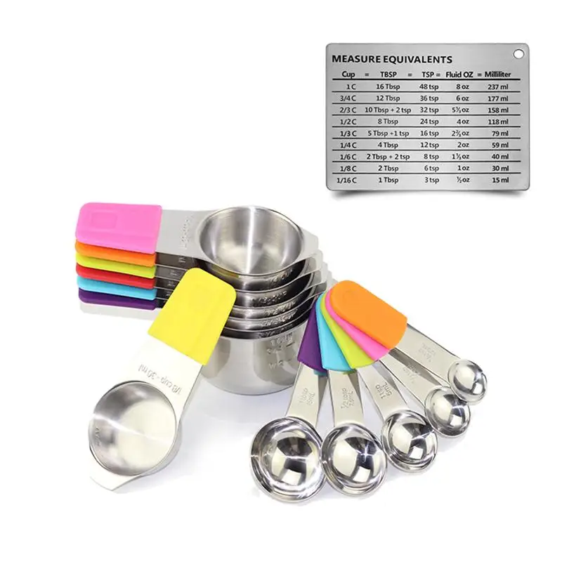 

Magnetic Measuring Cups and Spoons Set of 13 in 18/8 Stainless Steel: 7 Measuring Cups and 5 Measuring Spoons with 1 Chart, Red