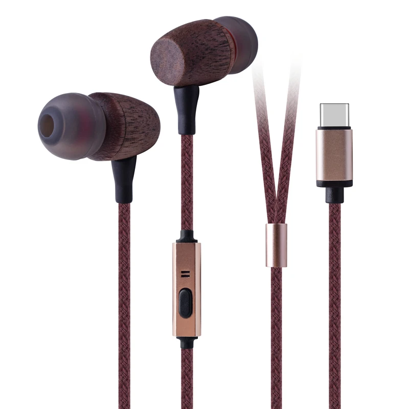 

China Microphone wooden Cheapest Made Wired Manufacturer China 7.1 Music In Ear Earbuds Sports With Mic Earphone Type C, Coffee, peacock blue, natural color