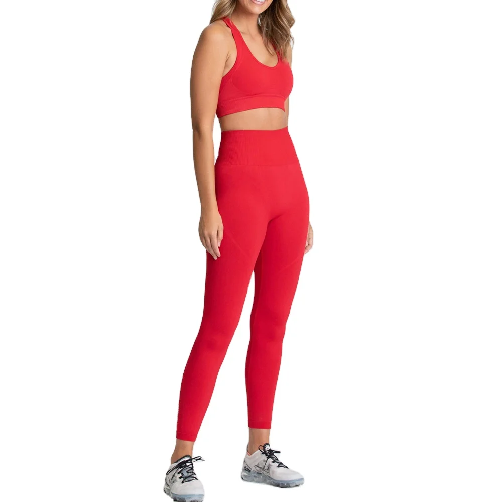 

Women Seamless Yoga Leggings And Bra Solid Quick Dry Fitness Sports Gym Workout Yoga Set Activewear Two Piece Set, Blue orange yellow grey