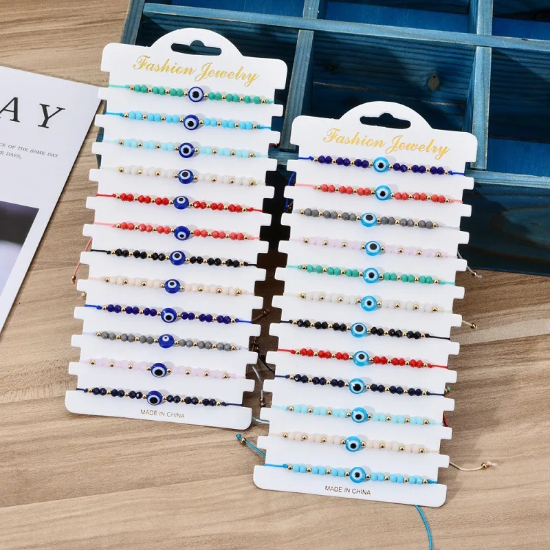 

Valentines Day 12pcs/set Handmade Jewelry Woven Rope Chain Crystal Beads Bracelets Turkey Evil Blue Eye Friendship Bracelets