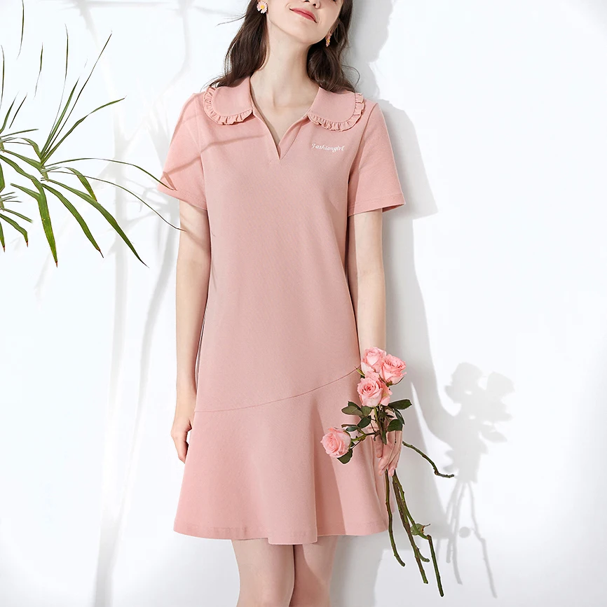 

Factory Recommend Girl's Summer V Neck Ruffled Collar Embroidered Short Sleeve Fishtail Mini Dress