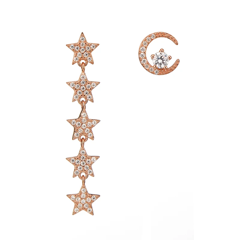 

XZY 925 sterling silver popular romantic moon and star dangle studs earrings with cz and color plated, Colorful