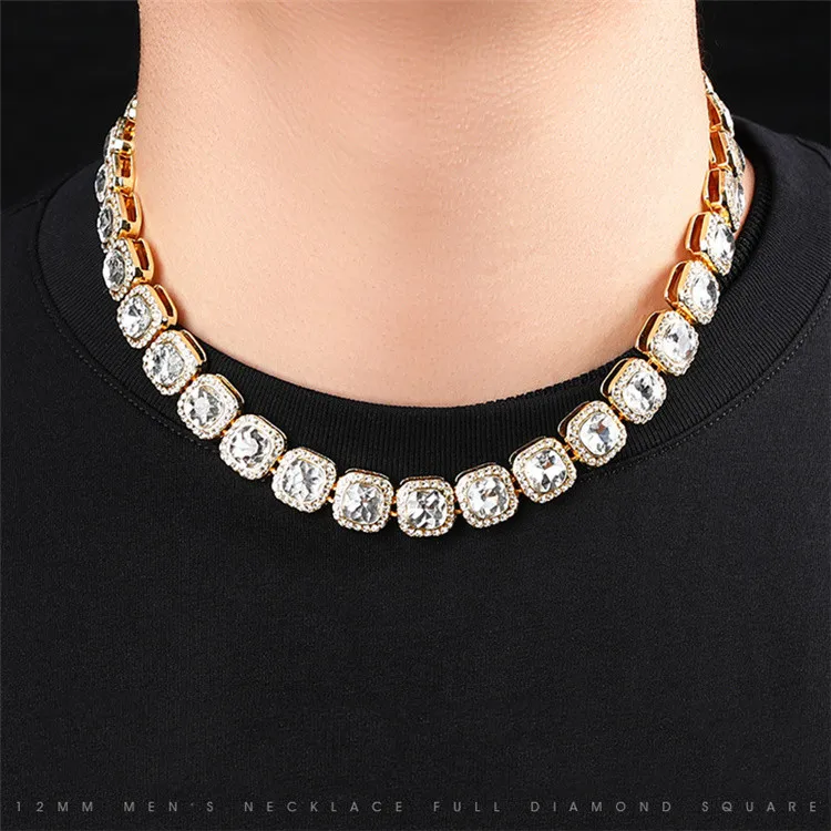 

New Color Zinc Cuban Link Chain Mens Necklace Diamond Hip Hop Cuban Necklace, Picture shows