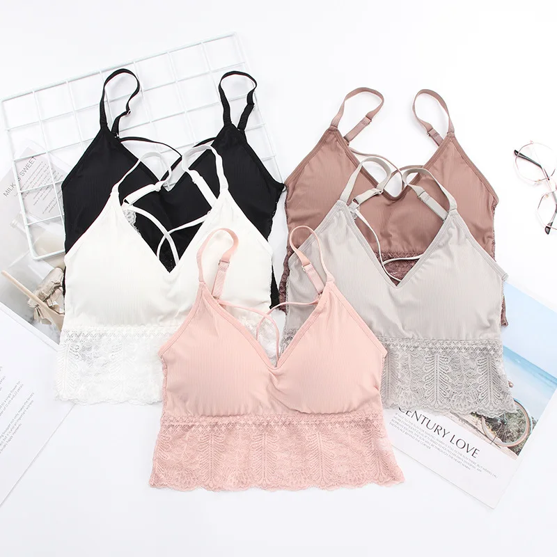

Hot Sale Ladies Sexy Deep V Front Design Bandeau Soft Tube Top Spandex Brassiere Lace Bra