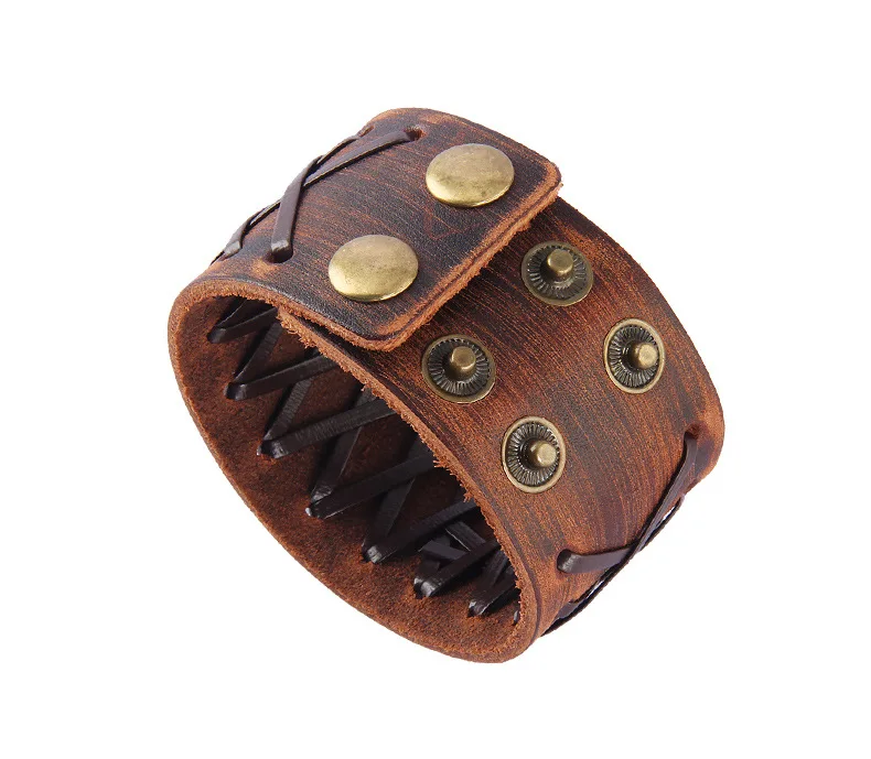 

European new fashion jewelry leather wristband woven bracelets, Black/brown
