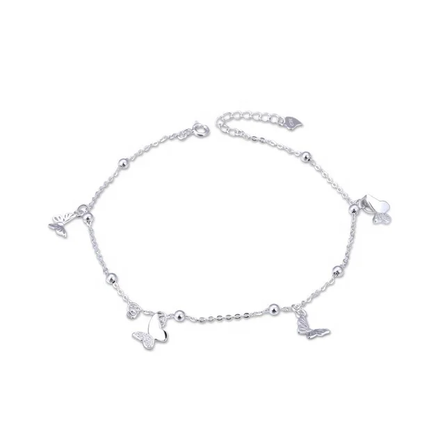 

S925 Sterling Silver Butterfly Hollow Zircon Woman Anklet