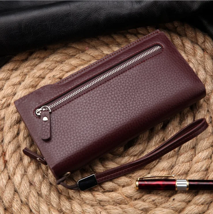 

Factory men's wallet long zipper Card Holder fashion Business Pockets Purse Clutch Wallet