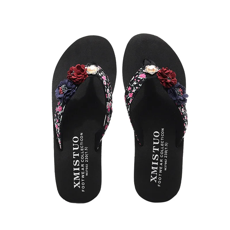 

2020 summer Latest Ladies Slippers sexy Outdoor Slippers for Women with flower decoration, Black