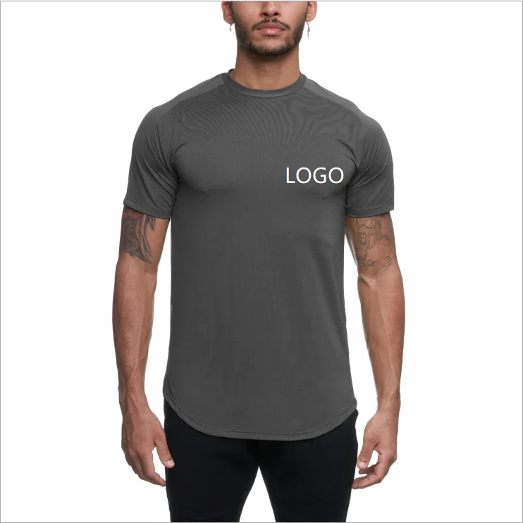 

Summer Hot Selling Round Neck Sports Fitness T Shirt Mens Quick Drying Breathable Wicking Training Casual Solid Color Short Vest