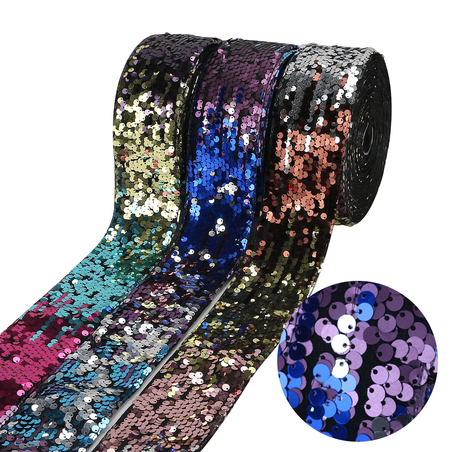 

Midi New Arrival Glitter Mix Ombre Color Glitter Fabric Ribbon Sequin Reversible, Mix color/customized