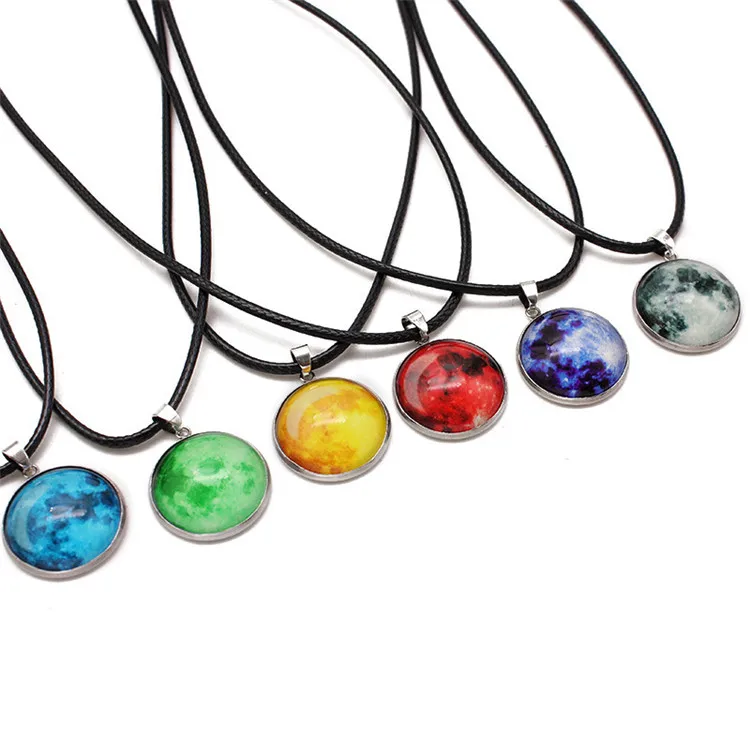 

Best selling in galaxy universe fantasy starry sky stainless steel luminous necklace time gemstone leather cord necklace, Picture shows