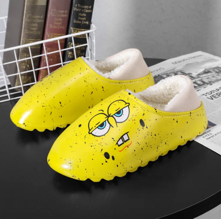 

Yeezy Furry Waterproof Shoes New Bottom Soft Home Slippers Warm Cotton Shoes Women Indoor Slip-On Shoes House Slippers, Spongebob sesame street