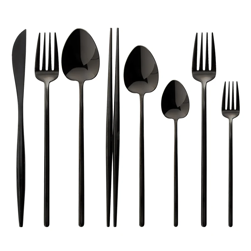 

10% Off B416 Hongda 304 Stainless Steel Multi Color Mirror Bright Black Metal Spoon And Fork Flatware Cutlery Set, Silver, gold, rose gold, black