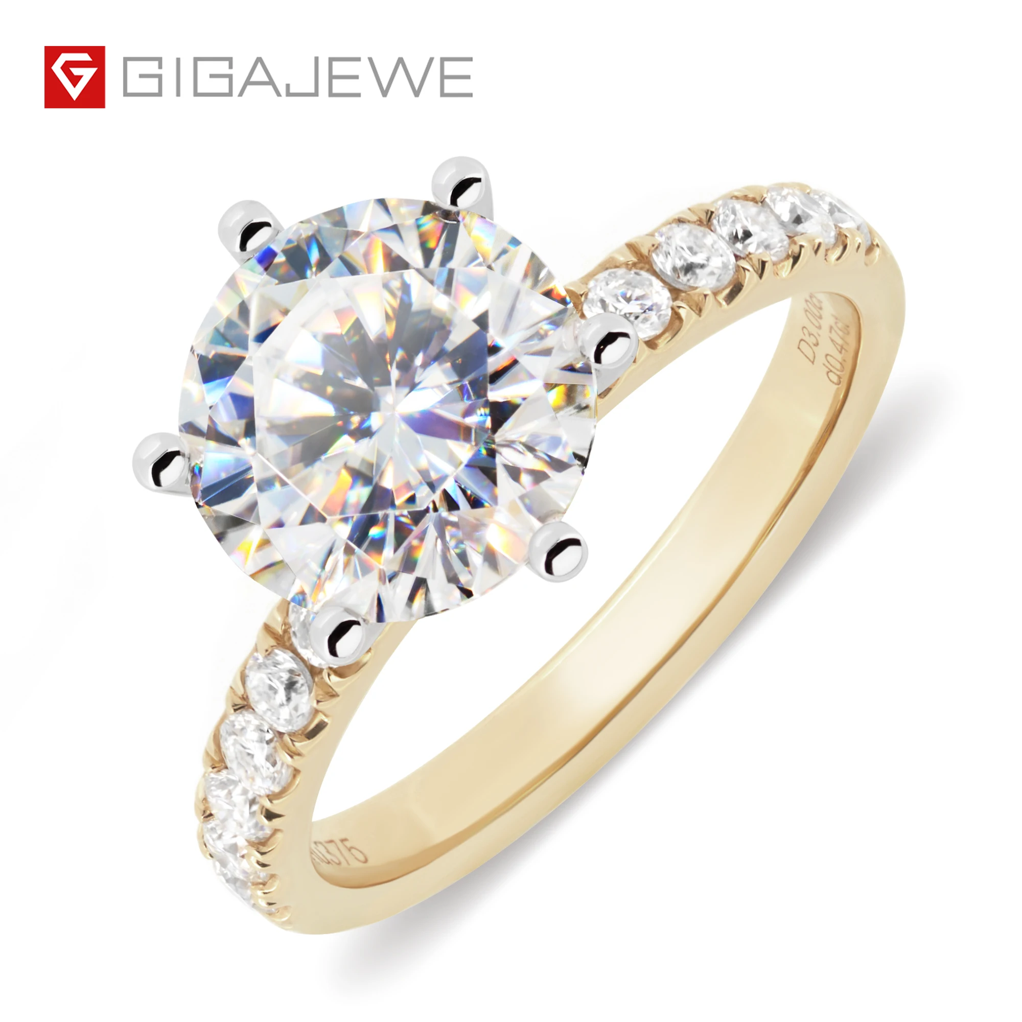 

3ct Yellow Gold 9K/14K/18K Ring 9mm Round Cut White Color Moissanite Ring , Gold Engagement Ring,mother's day gift