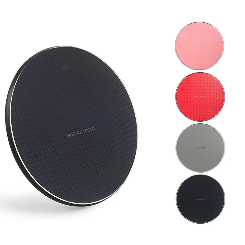 

10W Qi Wireless Charger Ultra Thin Slim Aluminium Alloy Fast Charging, Black/ red / pink / blue / gray