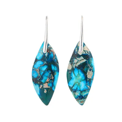 

Leaf Shape Earrings Jewelry Imperial Jasper Natural Stone Drop Earrings for Women, Picture shows