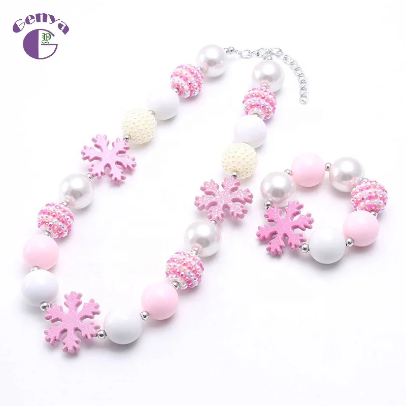 

Genya Snowflake Chunky Necklace and Bracelet Set Gumball Bracelet Bubblegum Environmental Beads Jewelry For Girls, As picture