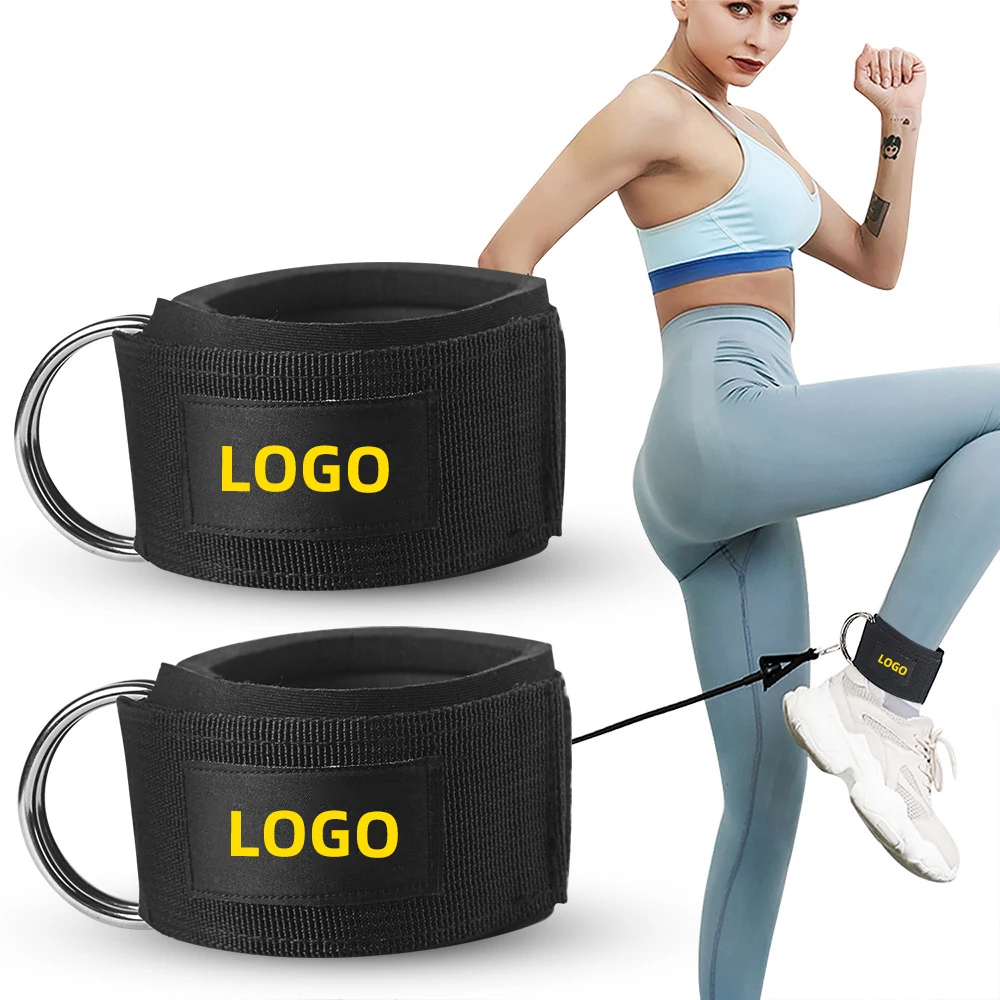 

Hot Selling Weightlifting Gym Workout Fitness Double D Ring Neoprene Padded Ankle Cuff Fitness Ankle Straps for Cable Machines