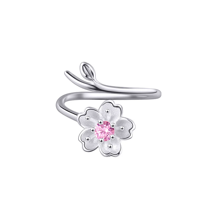 

925 Sterling Silver Original Cherry Blossom Handmade Cubic Zircon Flower Rings For Fashion Jewelry Gifts