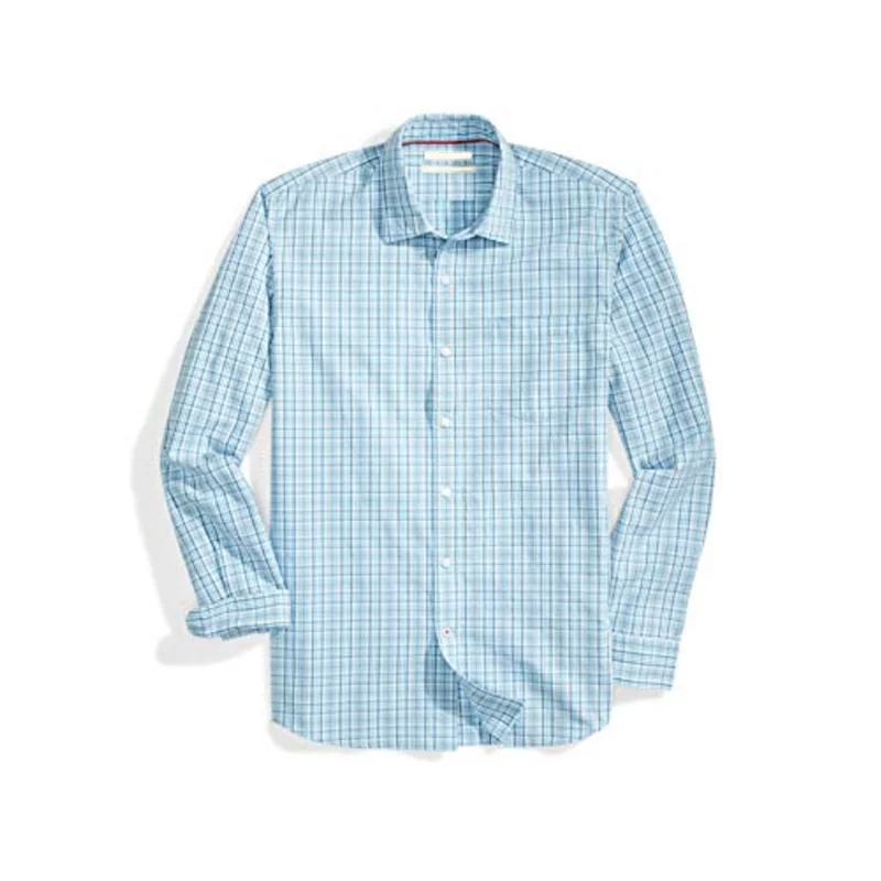 Men's Standard-fit Long-sleeve Plaid Poplin Shirt 100% Cotton ...