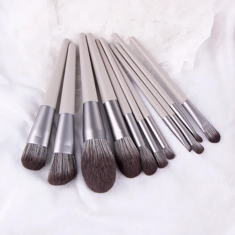 

HZM 12Pcs Customized private label Powder Eye Private Label Professional bag White Gray vegan luxury custom makeup brushes Set